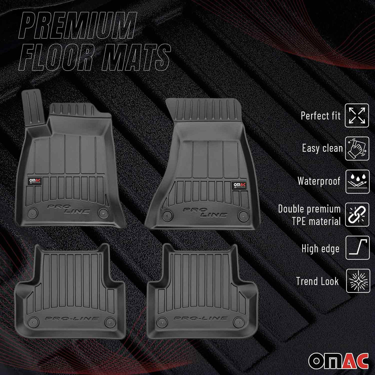 OMAC Gummi Fußmatten für Audi A5 Sportback F5 2018-2025 Premium Gummi Schwarz 4x