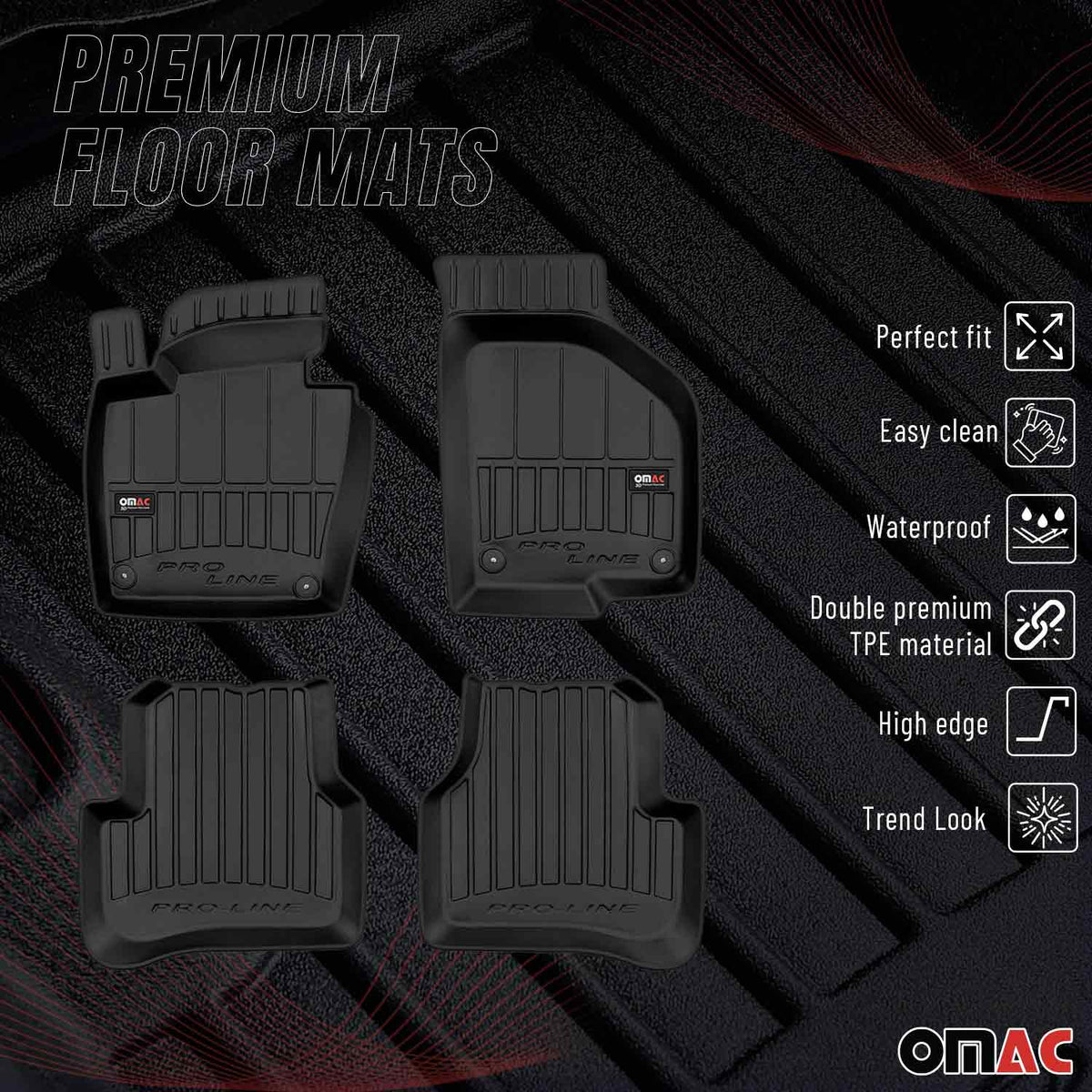 OMAC Gummi Fußmatten für VW Passat B6 2005-2010 Premium TPE Automatten 4tlg