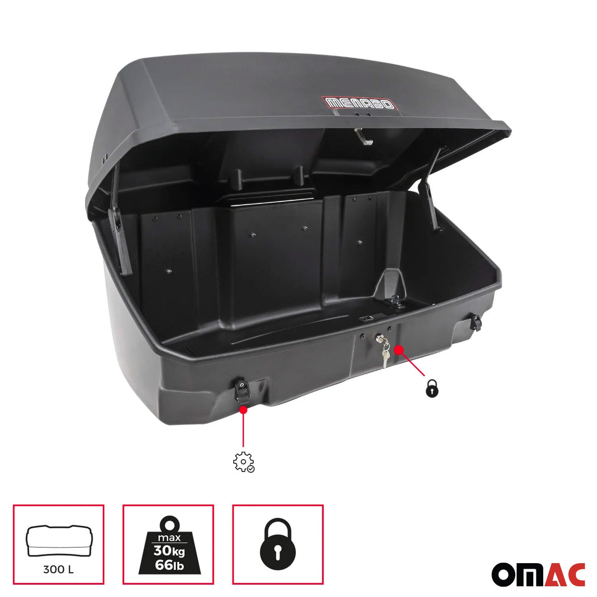 Menabo Heckträger Heckbox Transportbox Heckkoffer Auto Box Schwarz Mizar 300L