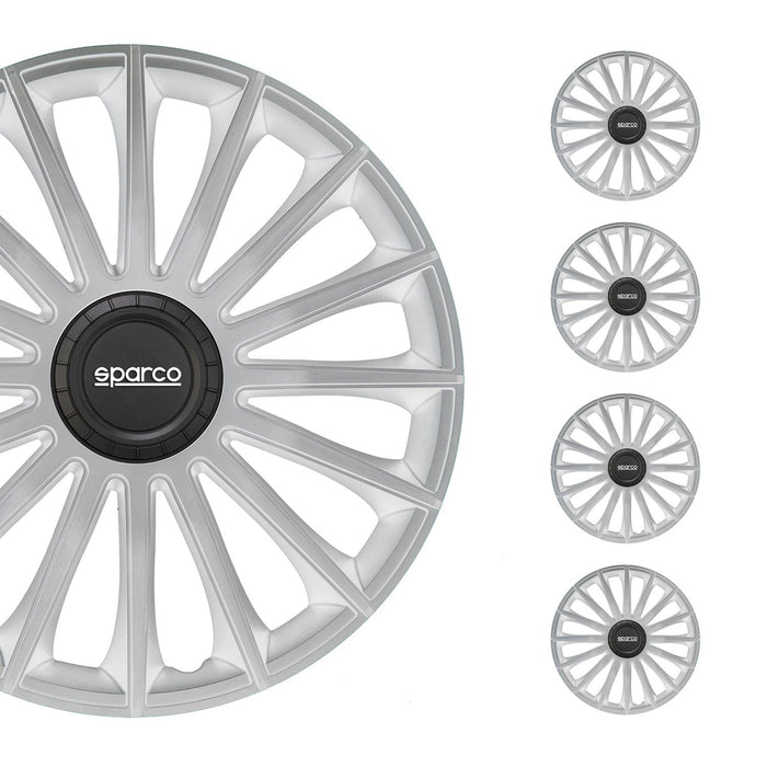 Radkappen Radzierblenden Sparco Treviso 15" Zoll Auto Abdeckung Set Silber 4x