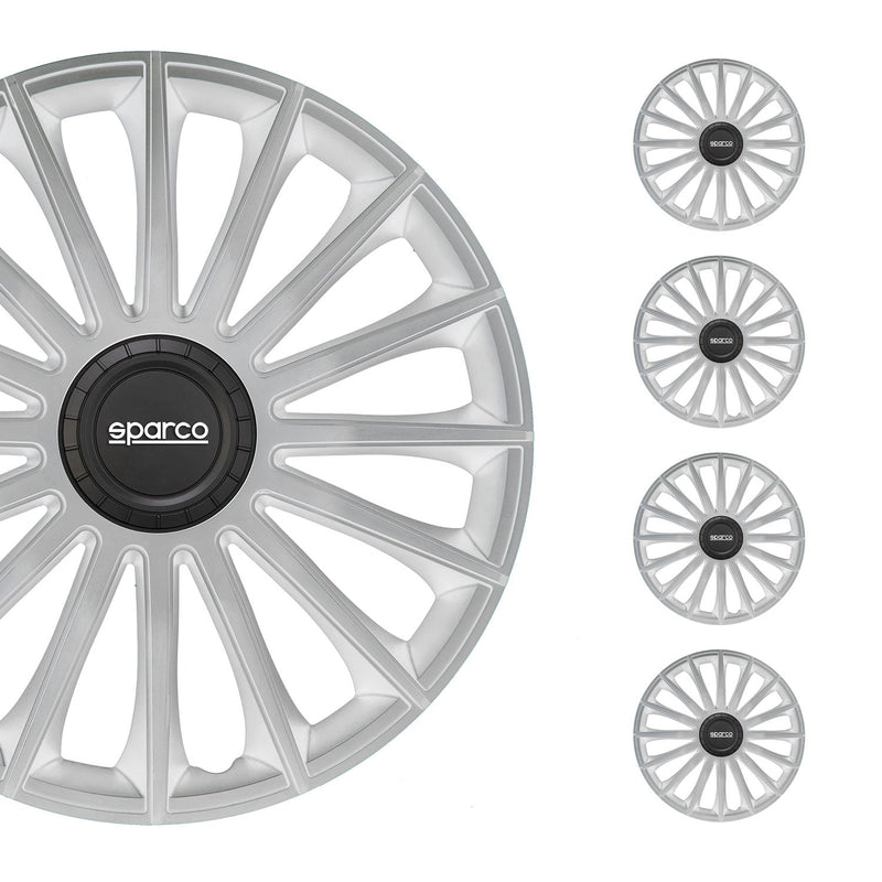 Radkappen Radzierblenden Sparco Treviso 15" Zoll Auto Abdeckung Set Silber 4x