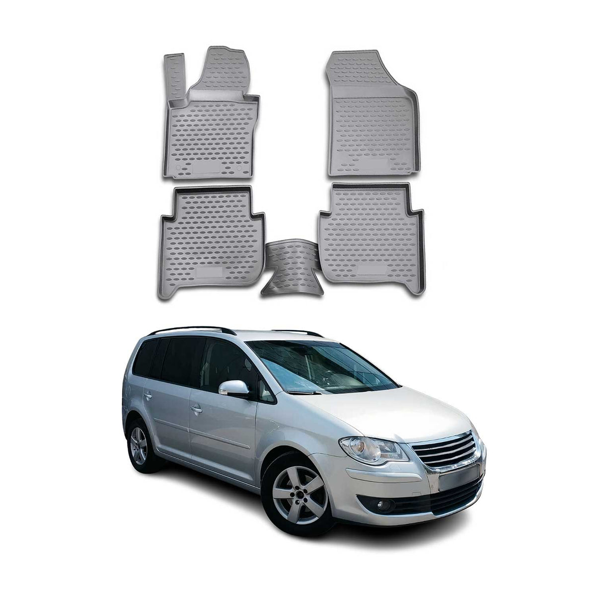 OMAC Gummimatten Fußmatten für VW Touran 2003-2015 TPE Automatten Grau 4x