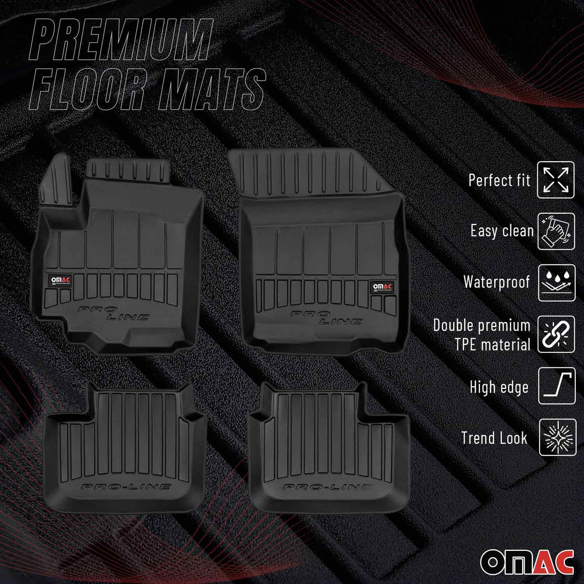 OMAC Gummi Fußmatten für Suzuki Swift SX4 2007-2017 Premium Gummi Schwarz 4tlg