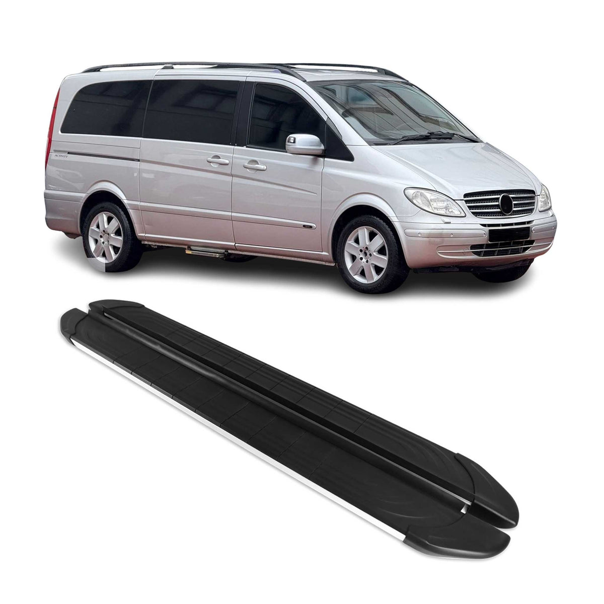 Trittbretter Seitenschutz für Mercedes Viano W639 2003-14 L1/L2 Alu Schwarz Grau