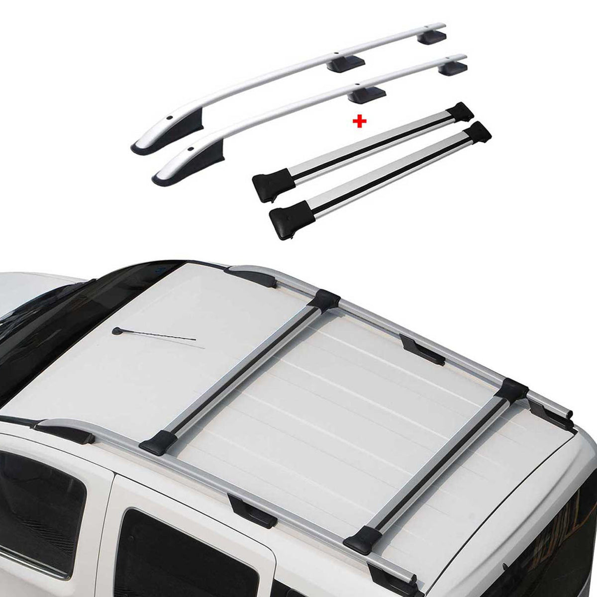 Dachreling + Dachträger für Mitsubishi L200 Sport 2015-2026 Aluminium Silber 4x