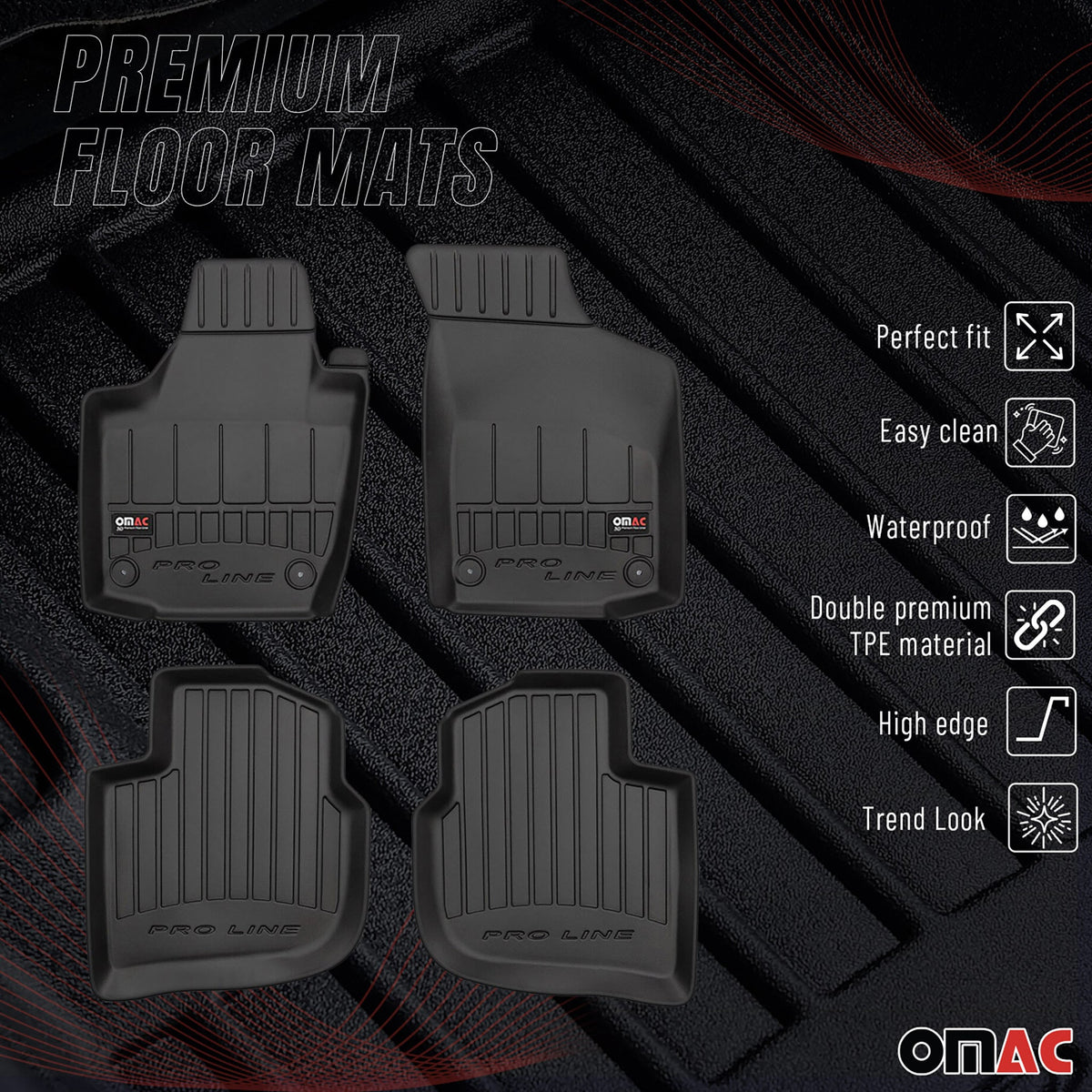 OMAC Gummi Fußmatten für Skoda Rapid 2012-2019 Premium TPE Automatten Schwarz 4x