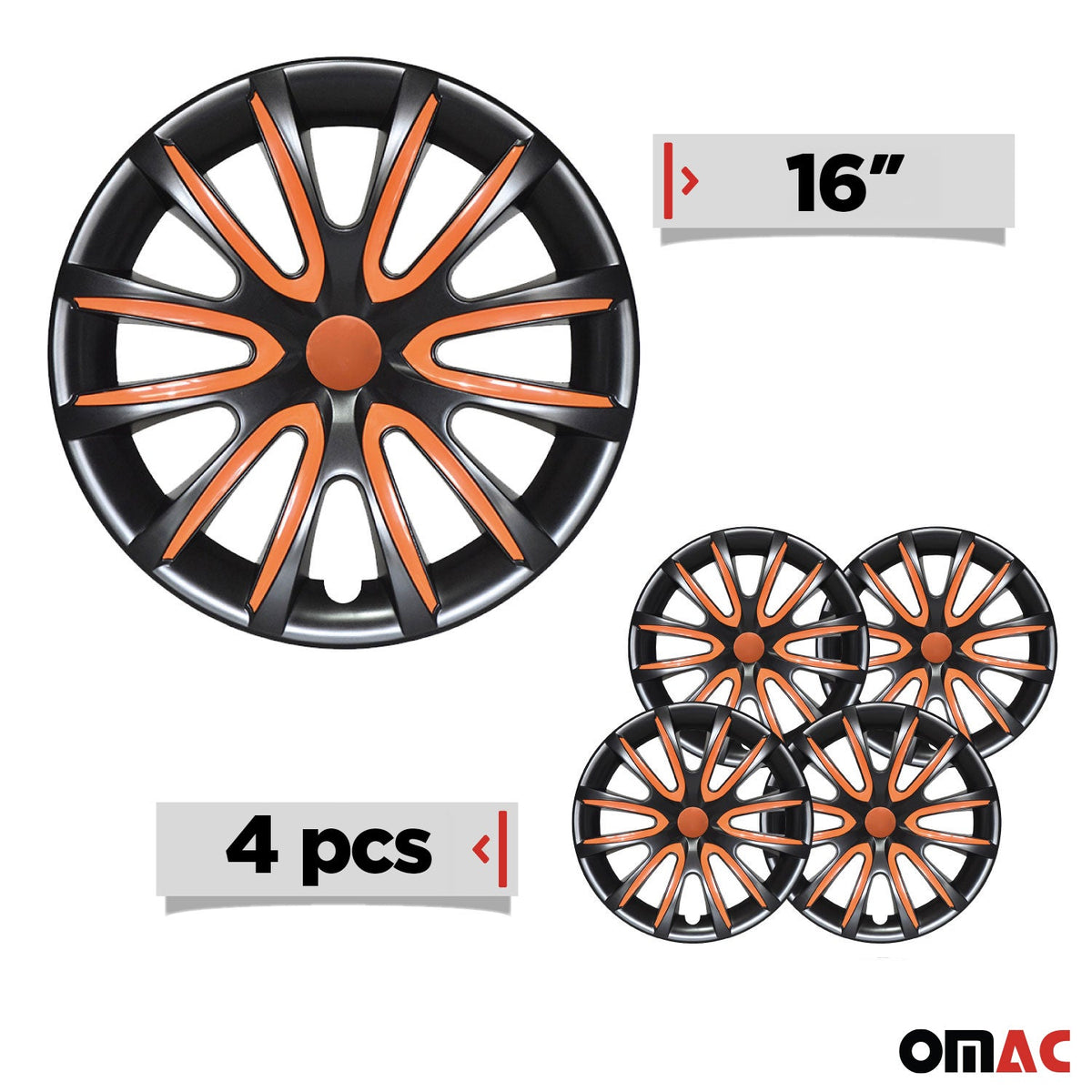 4x Radblenden Radkappen Radzierblenden 16" Zoll Stahlfelgen Schwarz Orange