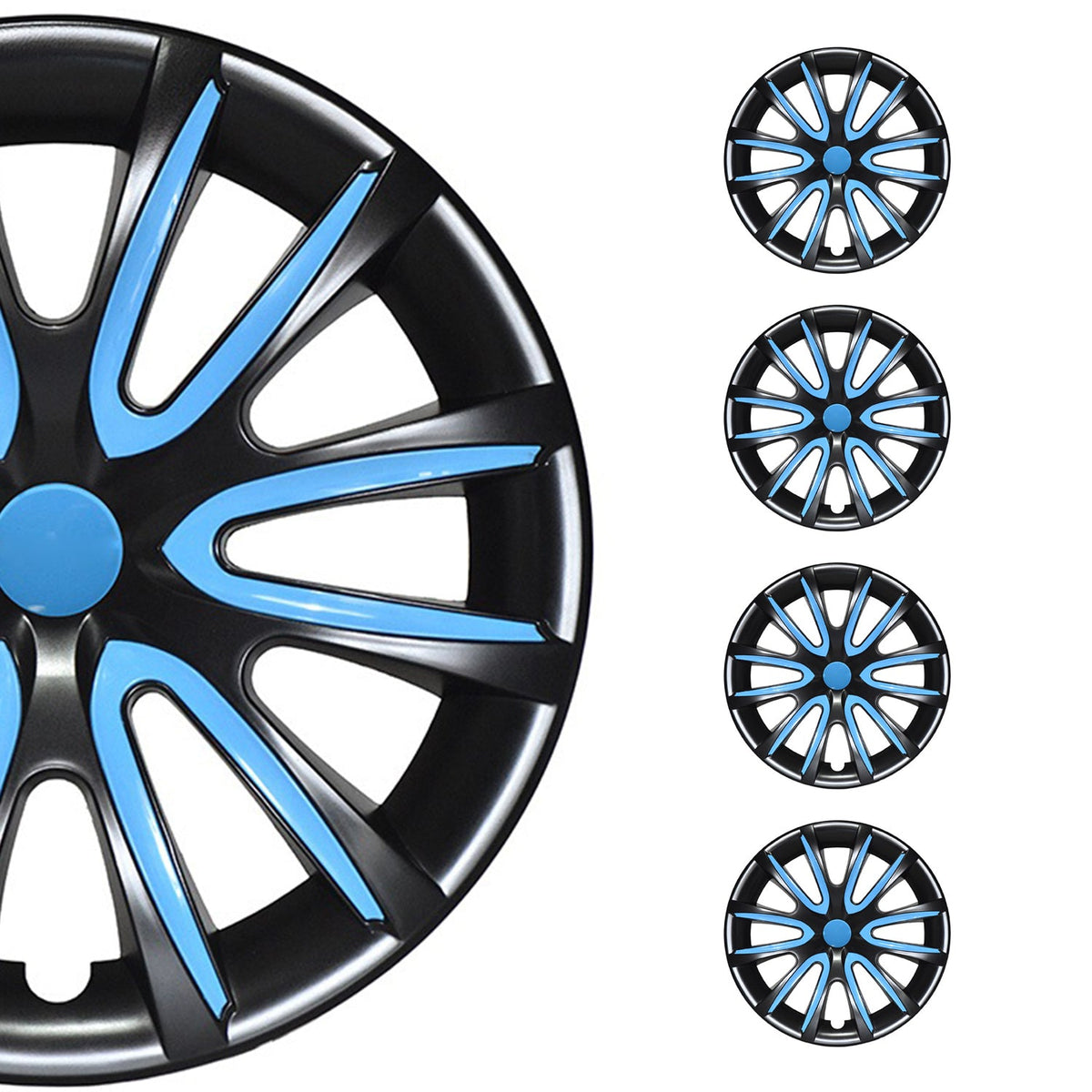 4x Radkappen Radzierblenden Radblenden 16" Zoll Stahlfelgen Schwarz Blau
