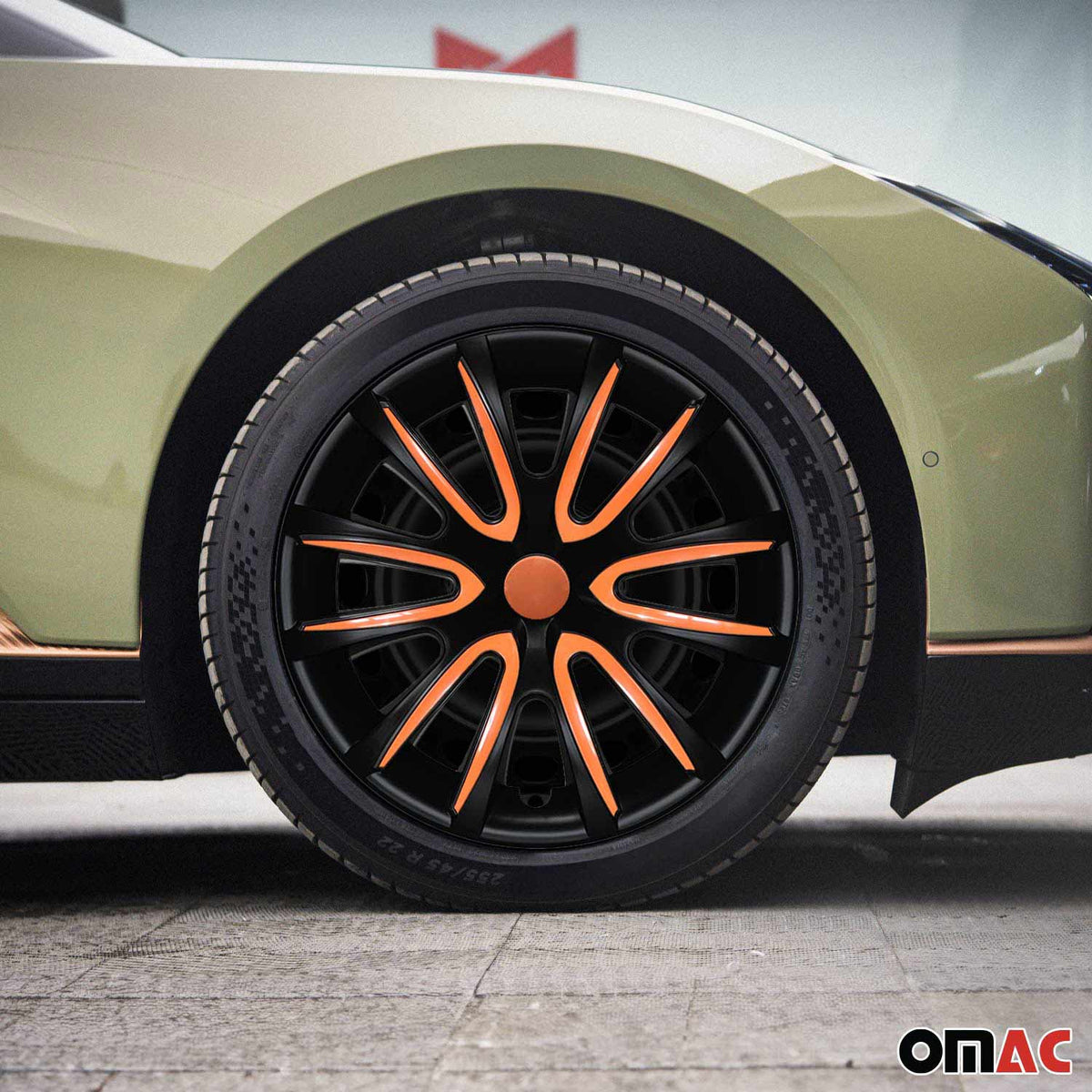 4x Radblenden Radkappen Radzierblenden für 14" Zoll Stahlfelgen Schwarz Orange