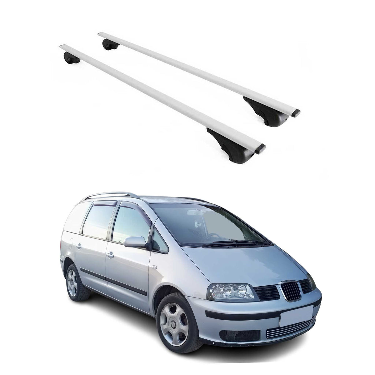 Dachträger Grundträger für Seat Alhambra mk1 1996-2010 75kg Stahl Silber 2 tlg
