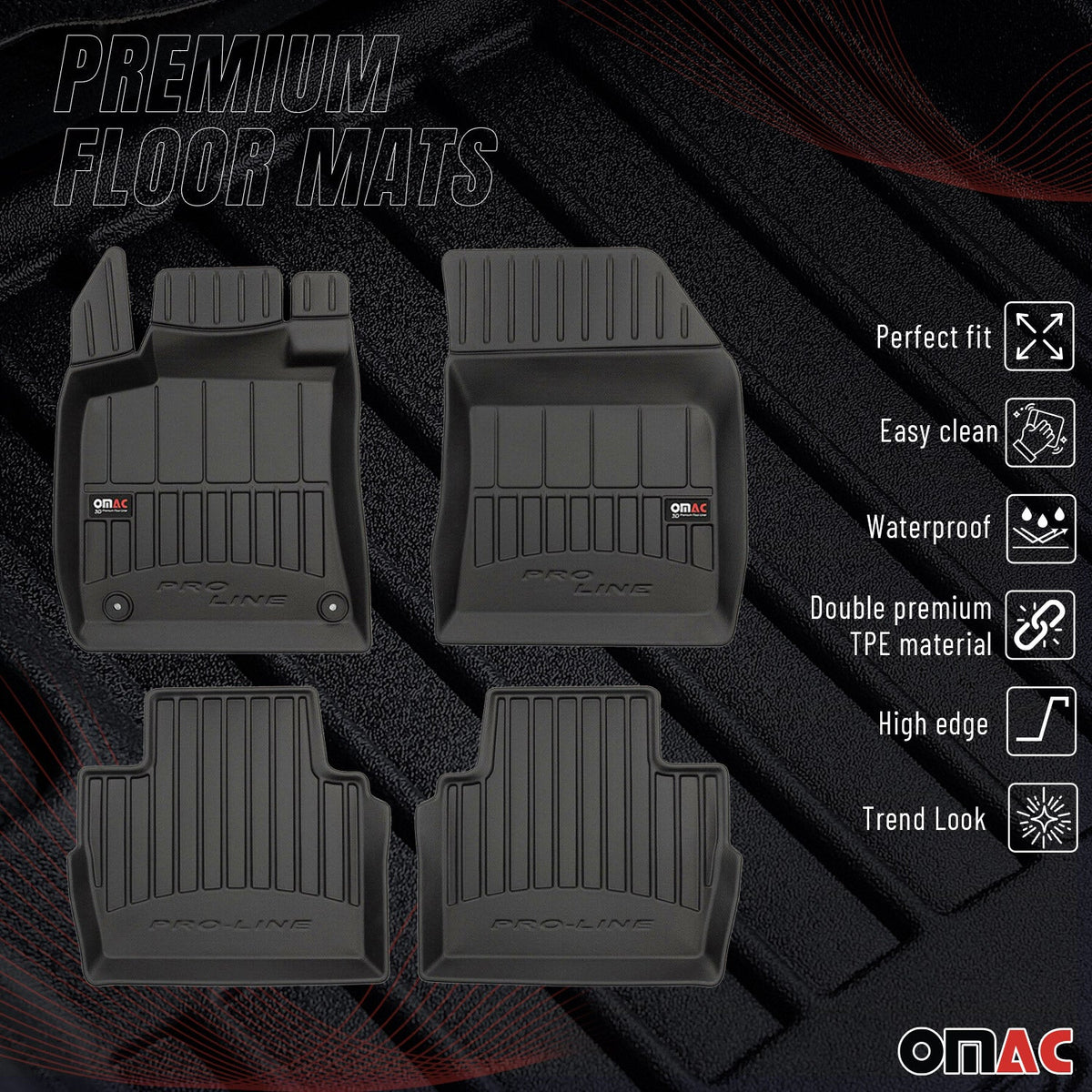 OMAC Gummi Fußmatten für Peugeot 508 2018-2025 Premium TPE Automatten Schwarz 4x
