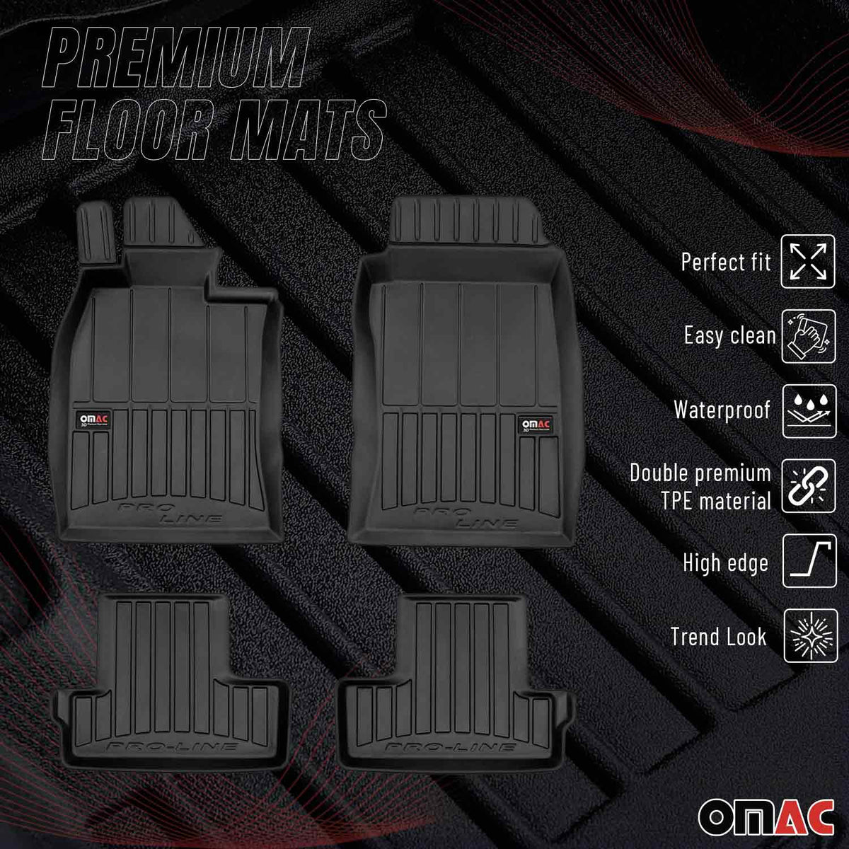 OMAC Gummi Fußmatten für Mini Cooper & One R50 R52 R53 2001-2006 Premium TPE 4x
