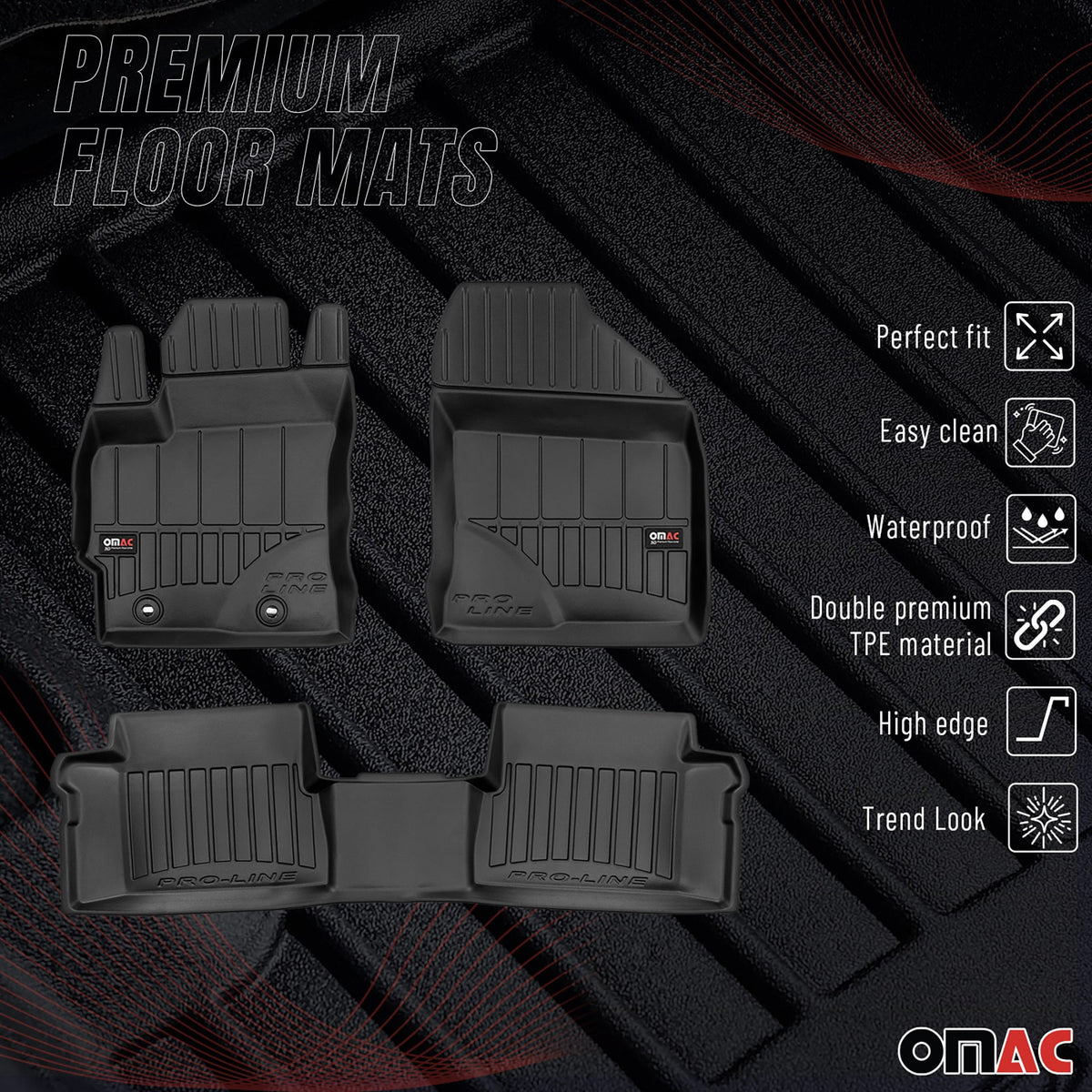 OMAC Gummi Fußmatten für Toyota Auris Hybrid 2012-2018 Premium Gummi Schwarz 3x