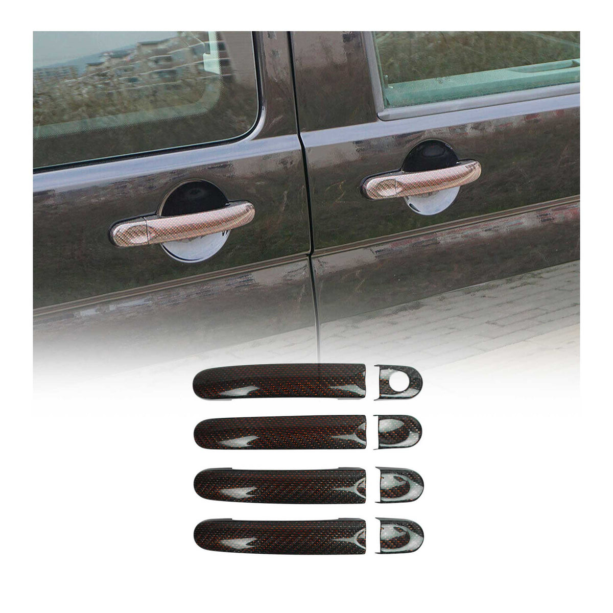 Türgriff Blende Türgriffkappe für VW Multivan T5 2003-2015 4Tür Carbon Rot 6x