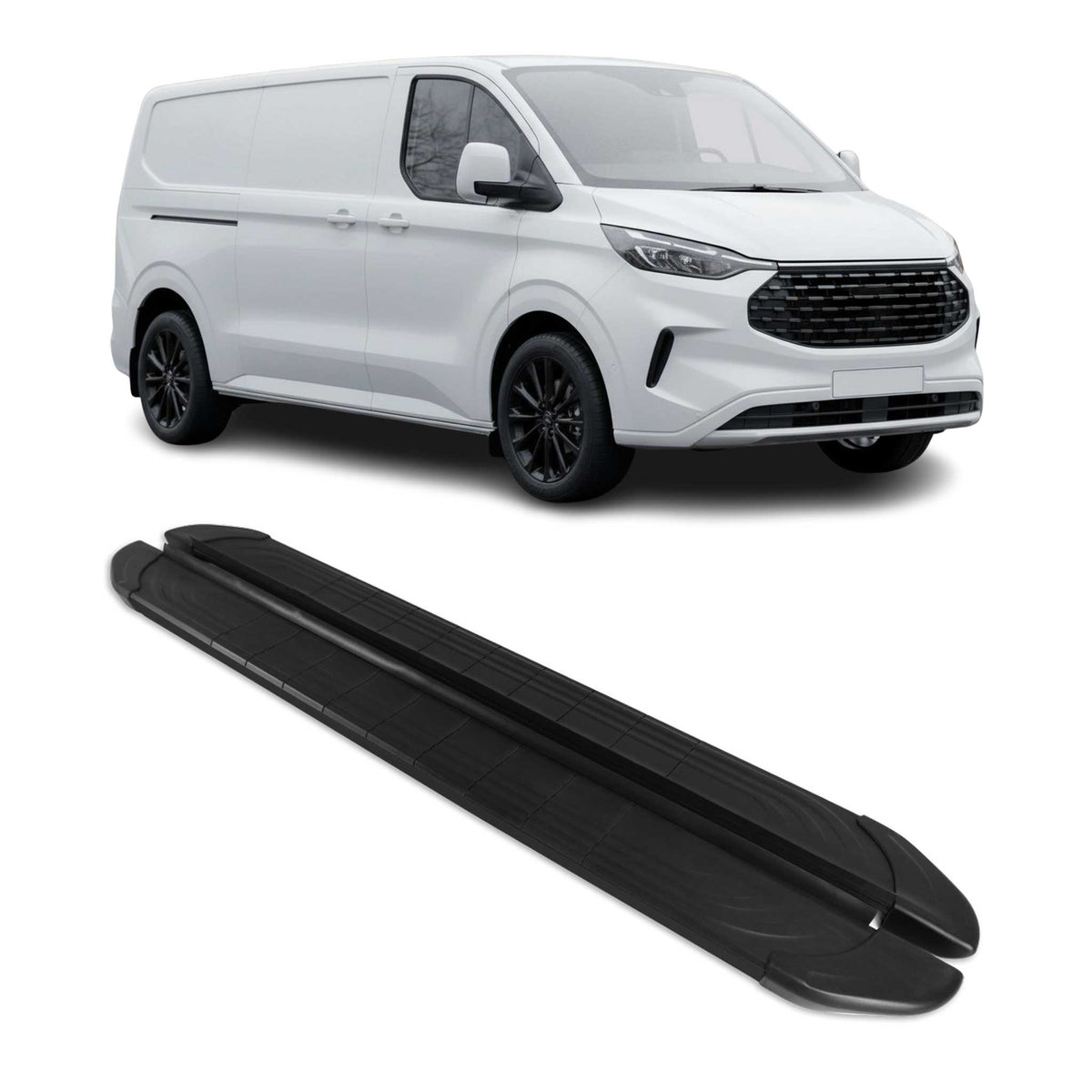 Seitenschweller Trittbretter für Ford Transit Custom 2023-2026 L2 Schwarz 2 tlg