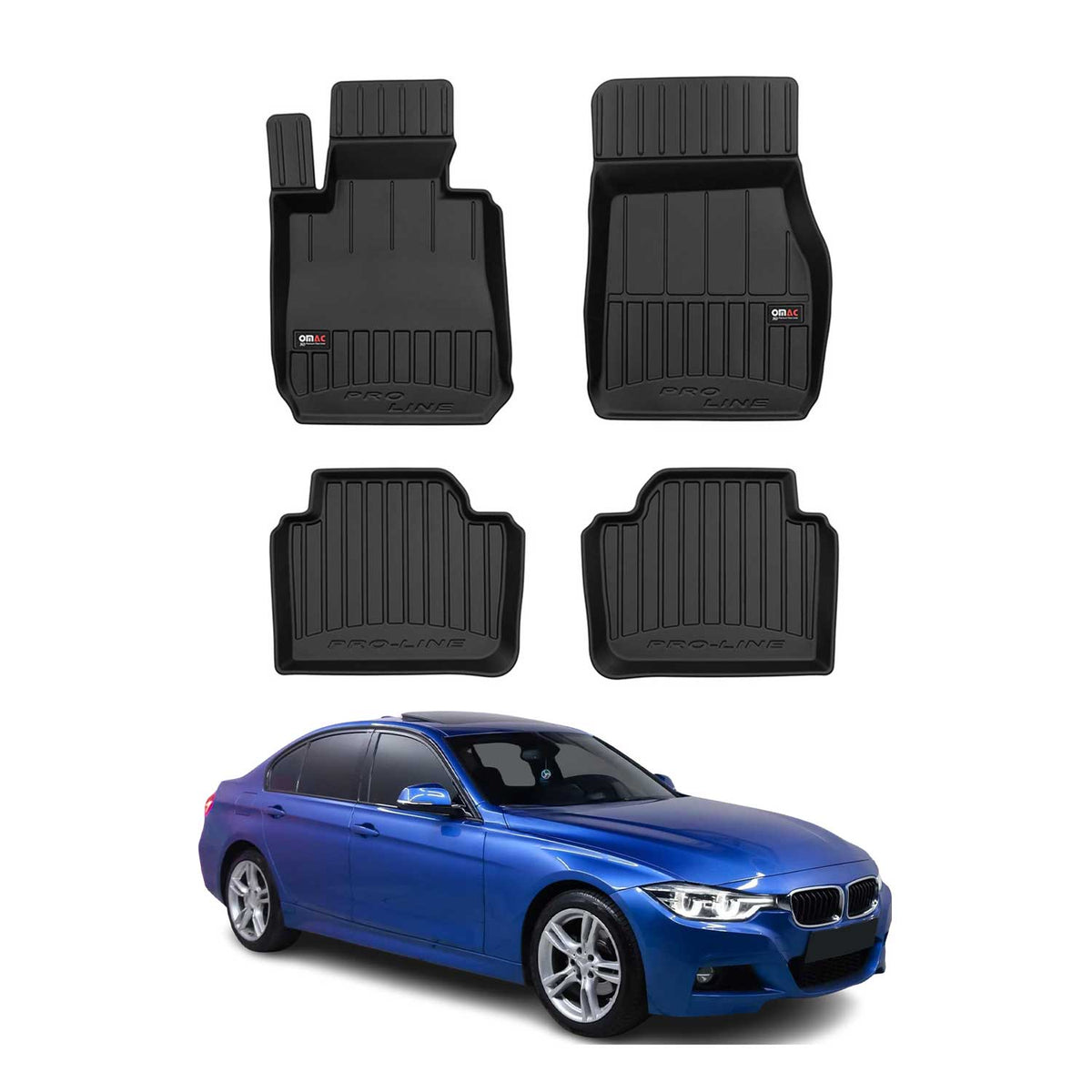 OMAC Gummi Fußmatten für BMW 3er F31 Touring 2011-2019 Premium Gummi Schwarz 4x