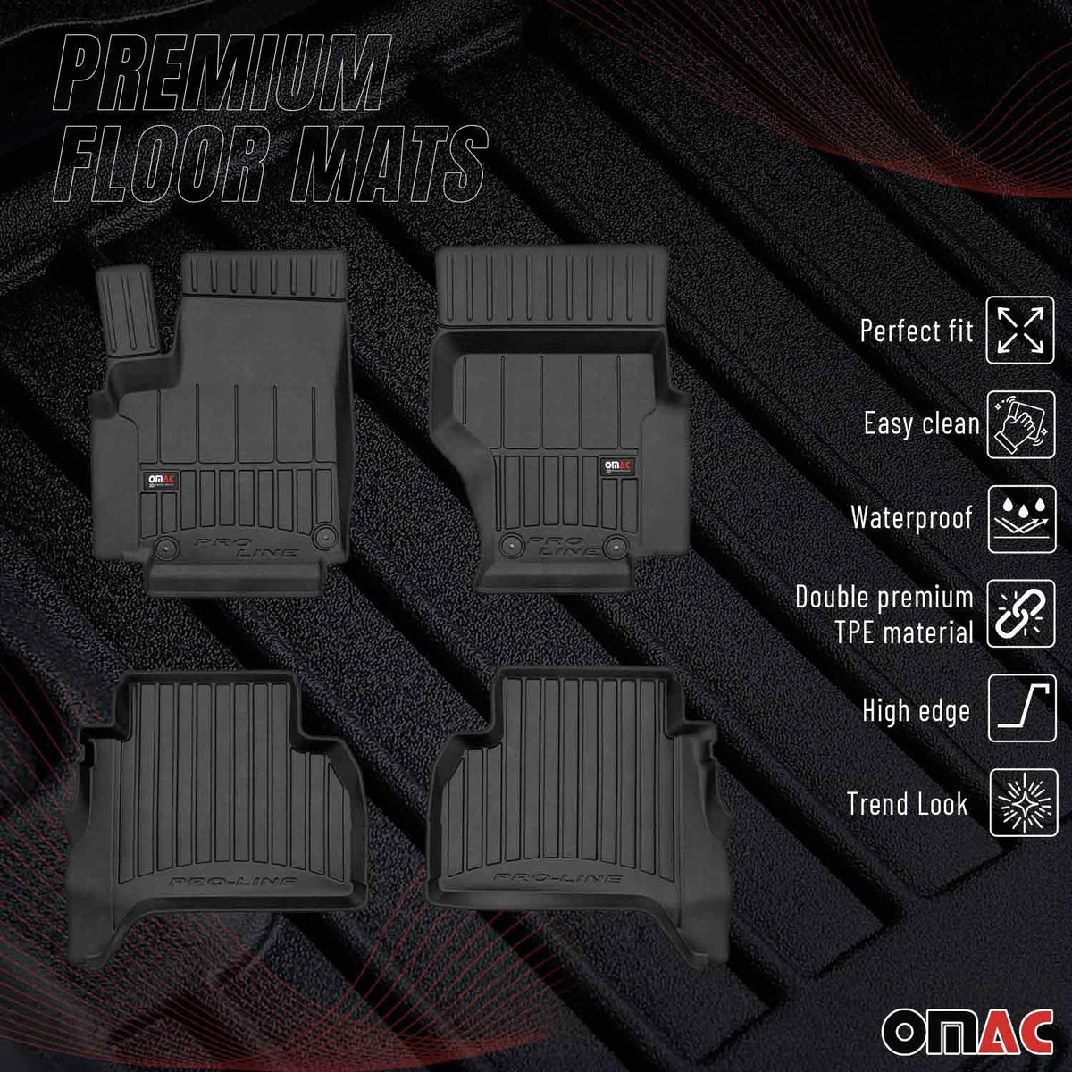 OMAC Gummi Fußmatten für VW Amarok Double Cab 2011-2021 Premium Gummi Schwarz 4x