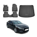 Fußmatten & Kofferraumwanne Set für Mazda 3 2013-2021 Schrägheck TPE Schwarz