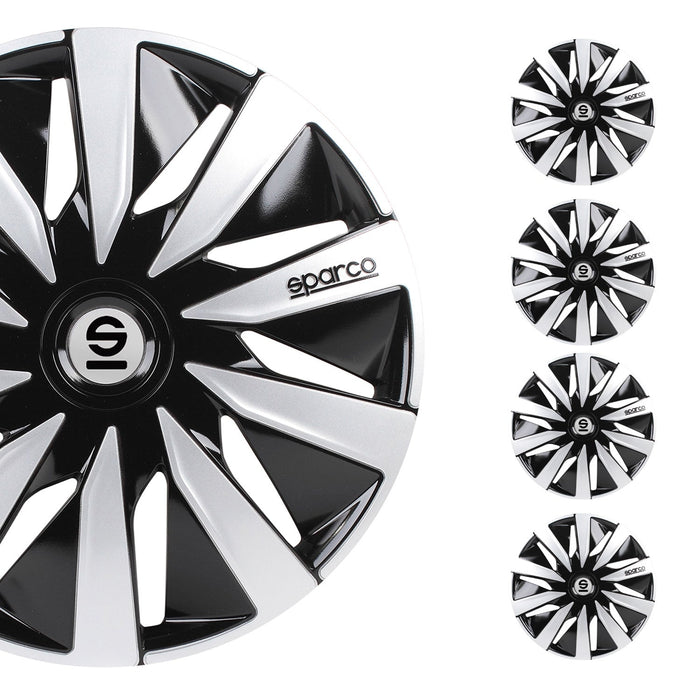 Radkappen Radzierblenden Sparco Lazio 15" Zoll Abdeckung Set Schwarz Silber 4x