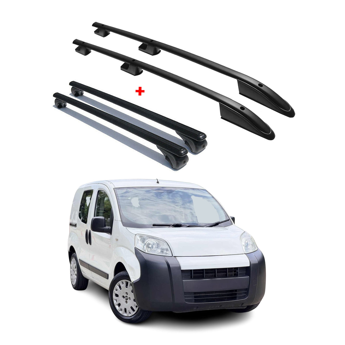 Dachträger + Dachreling für Fiat Fiorino Qubo Nemo Bipper Aluminium Schwarz 4x