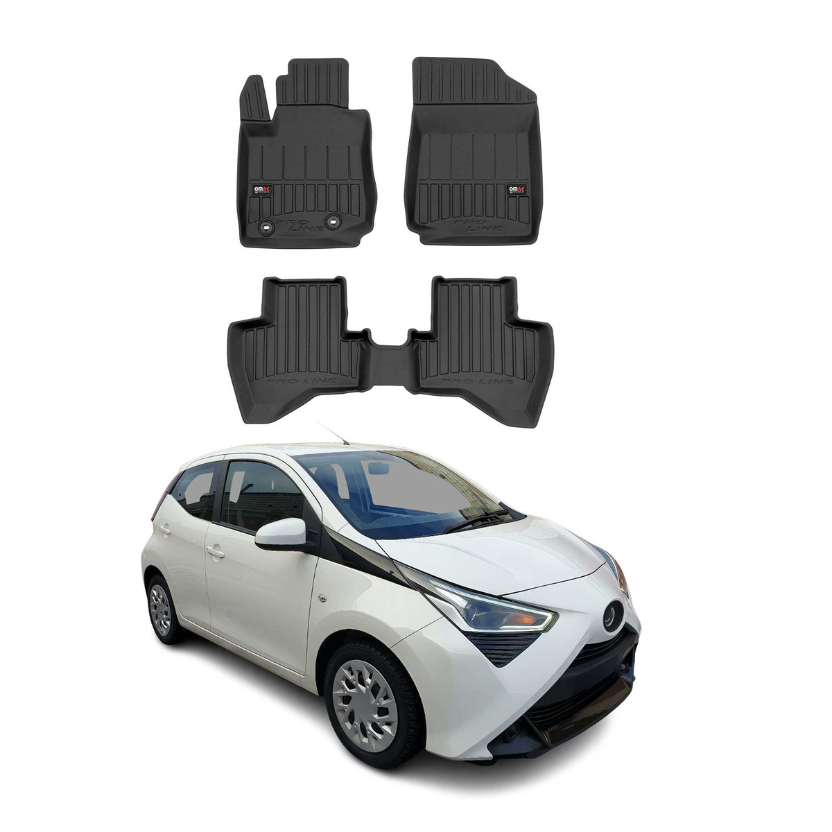 OMAC Gummi Fußmatten für Toyota Aygo 2014-2022 Premium TPE Automatten Schwarz 3x