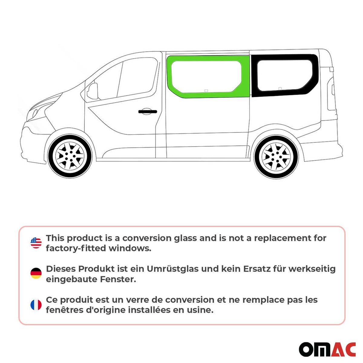 Seitenfenster Auto für Fiat Talento 2016-2020 L1 L2 Kasten Vorne Links Schwarz