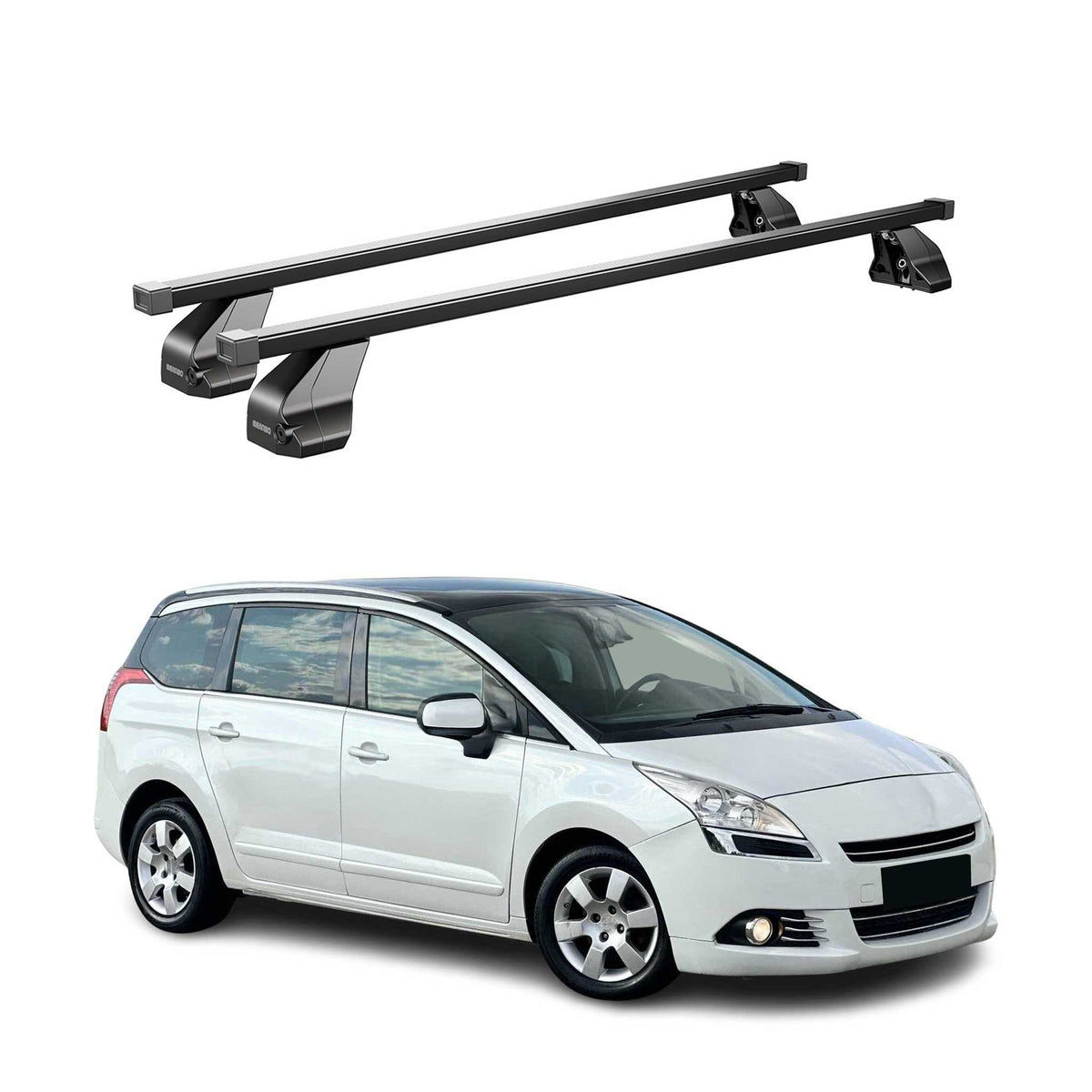 Menabo Dachträger Grundtäger für Peugeot 5008 mk1 2009-2017 75kg Stahl Schwarz
