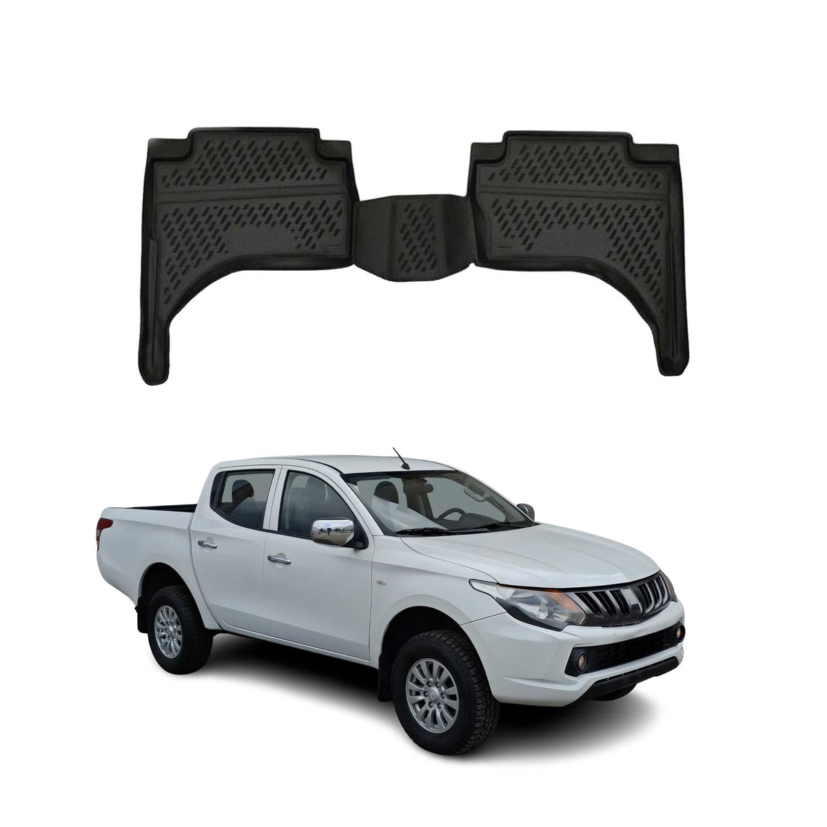 OMAC Gummimatten Fußmatten für Mitsubishi L200 2014-2020 TPE Matten Schwarz 2x