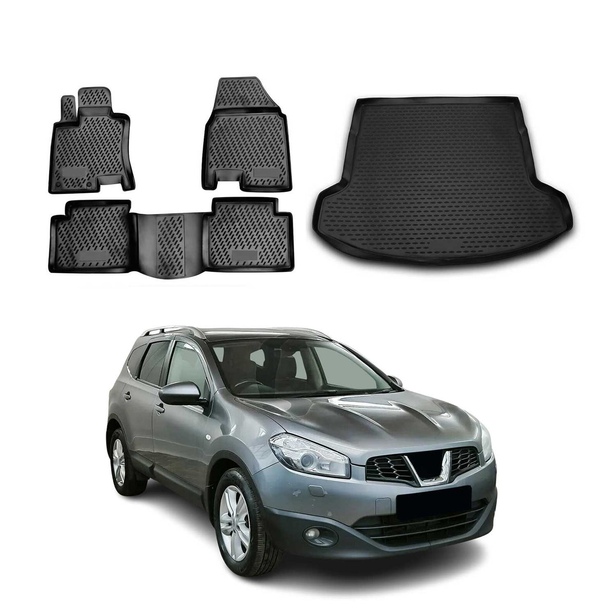 Fußmatten & Kofferraumwanne Set für Nissan Qashqai +2 2008-2014 TPE Schwarz Namma Markt
