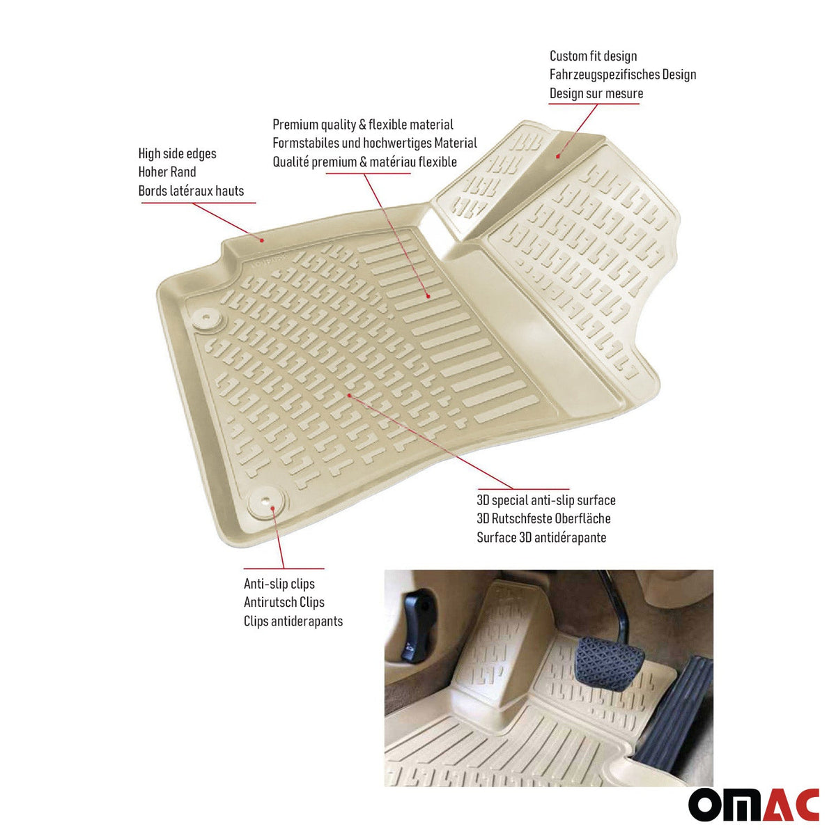 Fußmatten 3D Gummimatten für Seat Arona 2017-2026 Gummi TPE Beige 4tlg