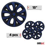 4x Radkappen Radzier Radblenden für 15" Zoll Stahlfelgen Schwarz Dunkel Blau