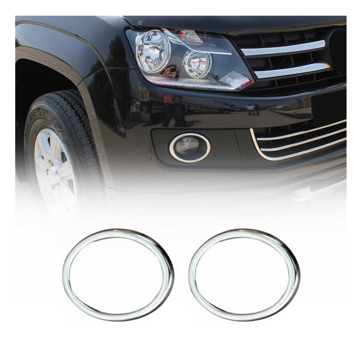 Nebelscheinwerfer Rahmen Umrandung für VW Amarok Trendline 2010-2012 Ringe Chrom