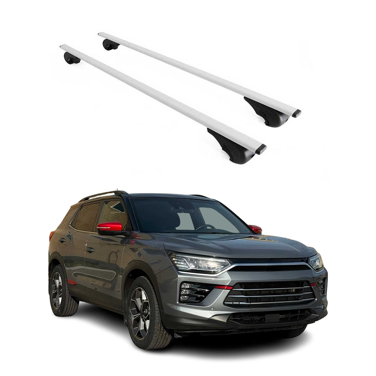 Dachträger Grundträger für Ssangyong Korando 2019-2026 75kg Stahl Silber 2 tlg