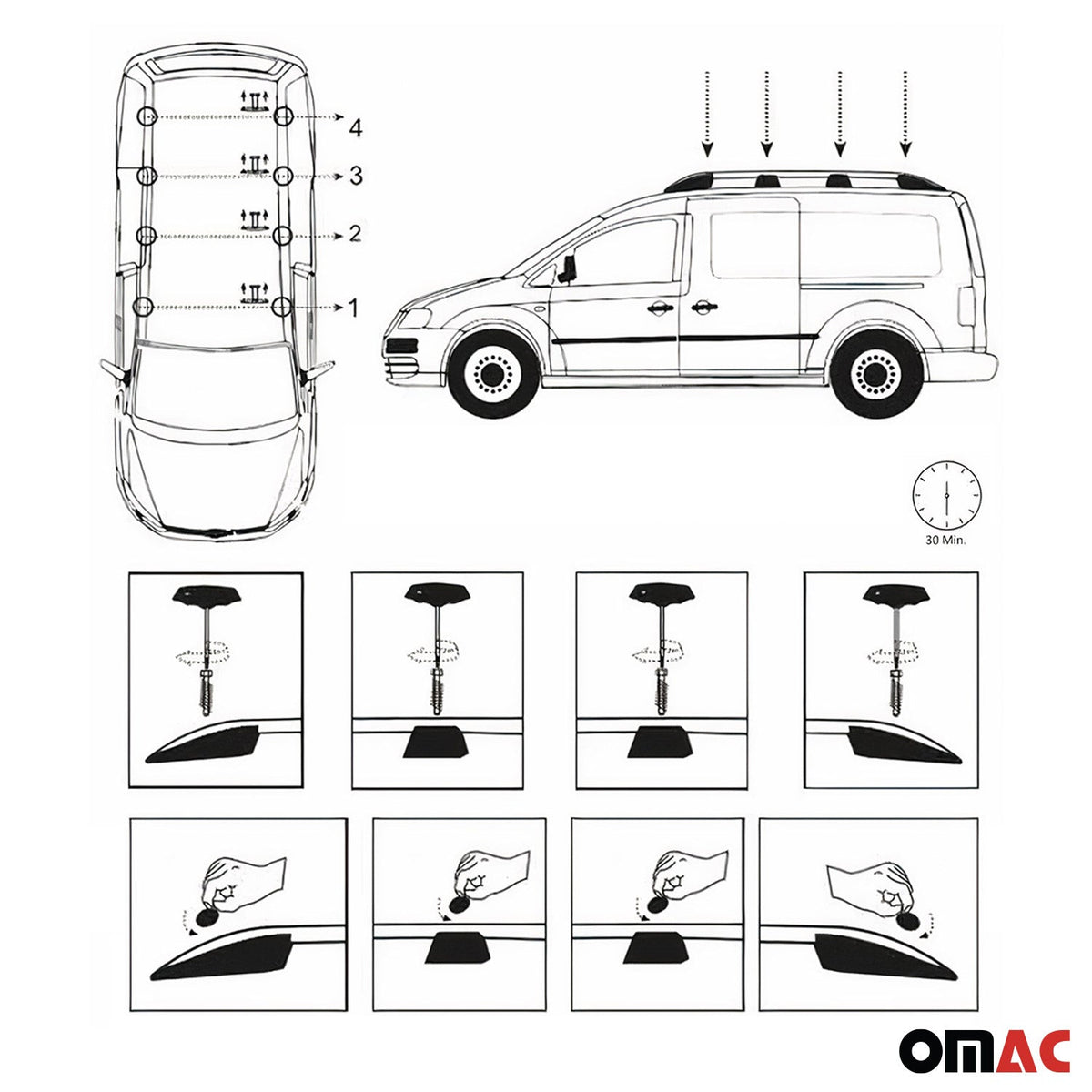 Dachreling Dachgepäckträger für VW Caddy Maxi 2015-2020 L2 Langer  Alu Schwarz