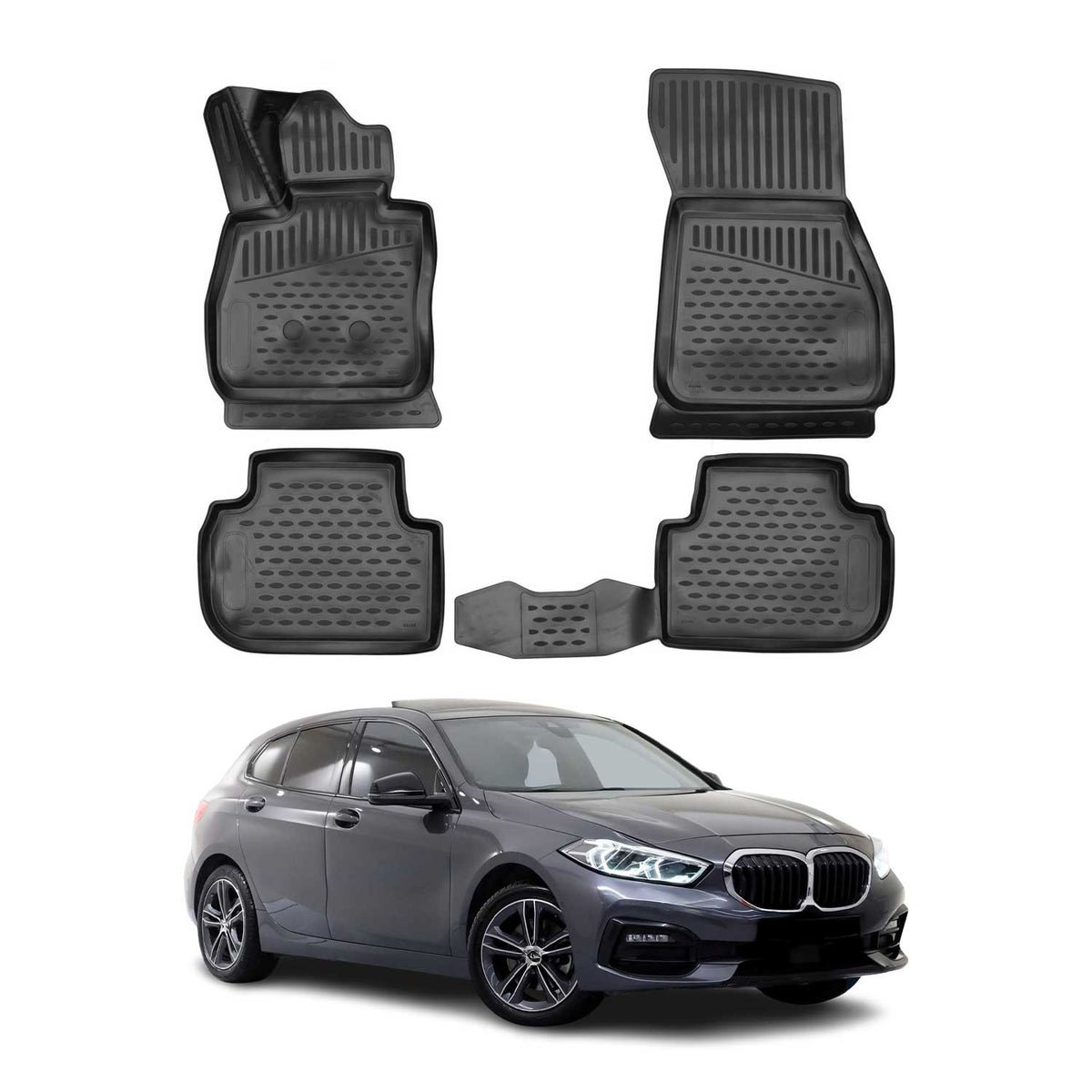 OMAC Gummimatten Fußmatten für BMW 1er F40 2019-2024 TPE Automatten Schwarz 4x