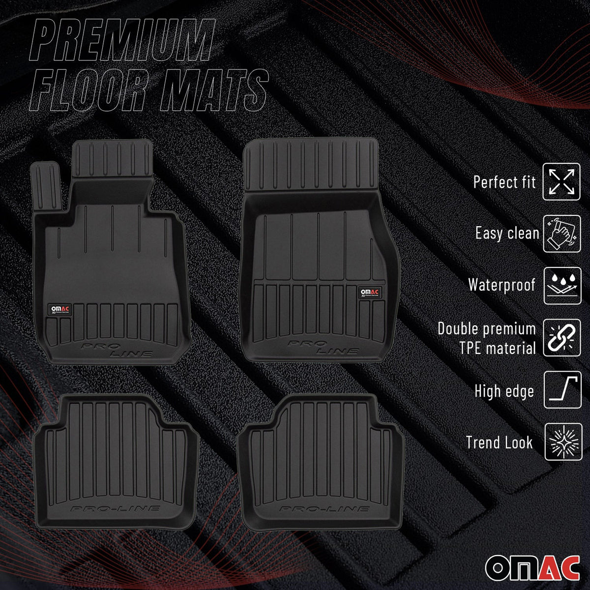 OMAC Gummi Fußmatten für BMW 3er F31 Touring 2011-2019 Premium Gummi Schwarz 4x