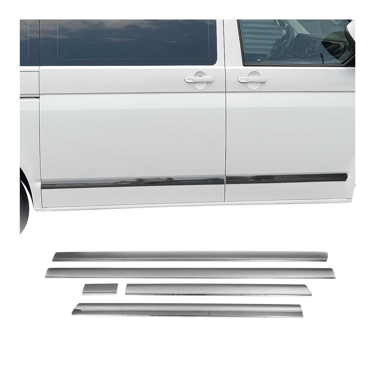 Seitentürleiste Türschutzleiste für VW T5 T6 Kurzer Radstand L1 Chrom Dunkel 5x