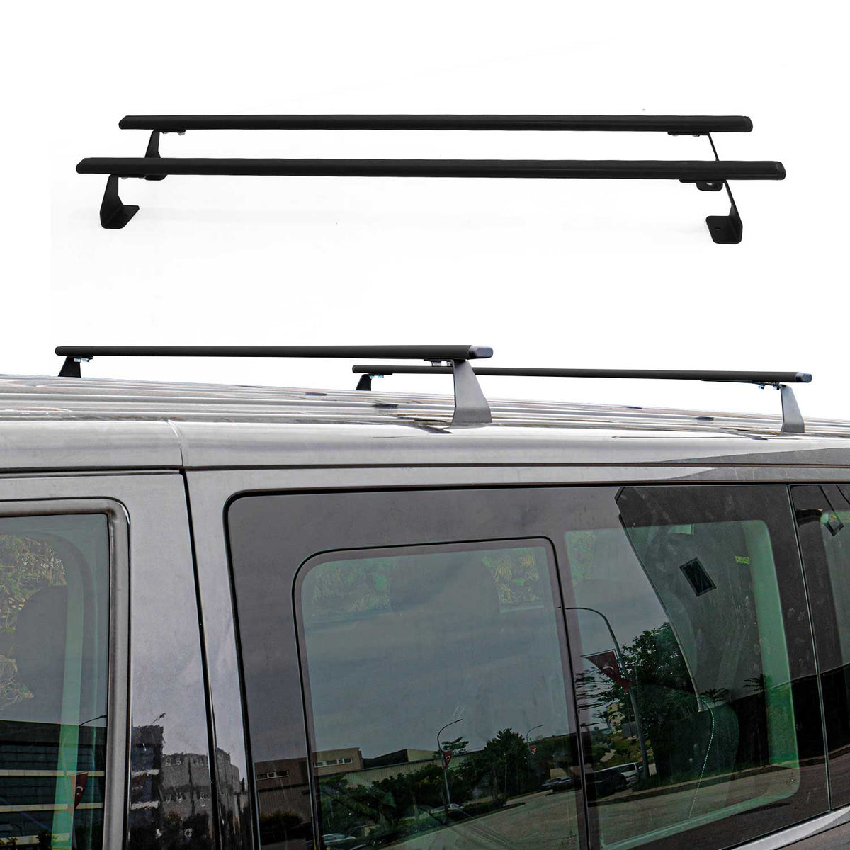 Dachträger Gepäckträger für Ford Transit Courier 2014-2023 Schwarz Stahl 2 tlg