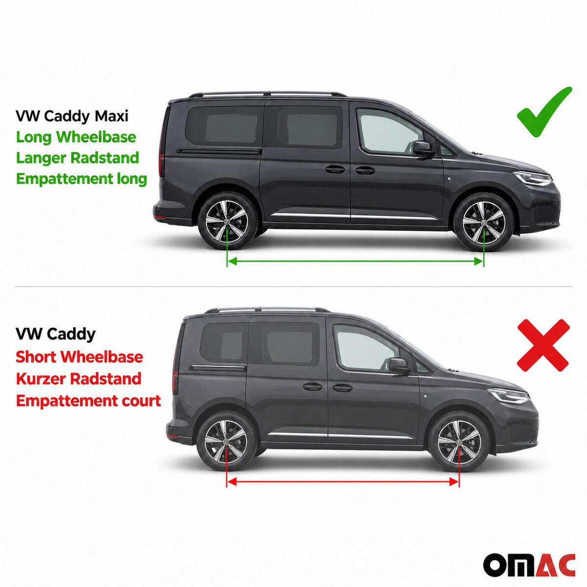 Dachreling Dachgepäckträger für VW Caddy Maxi 2003-15 L2 Langer Alu ABE 2x