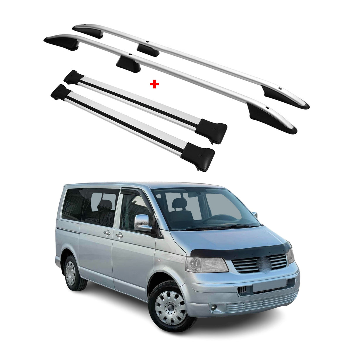 Dachreling + Dachträger für VW T5 T6 T6.1 Transporter Multivan Kurzer Grau 4x