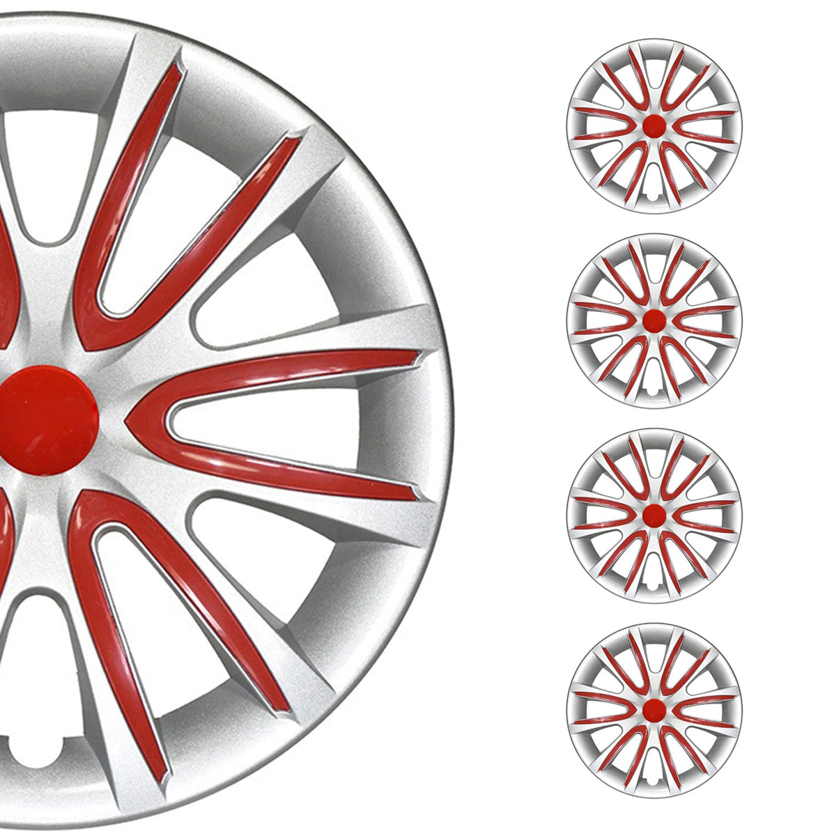 4x Radkappen Radzierblenden Radblenden für 15" Zoll Stahlfelgen Grau Rot