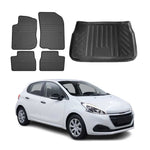Fußmatten & Kofferraumwanne Set für Peugeot 208 2012-2019 Gummi TPE Schwarz 5x