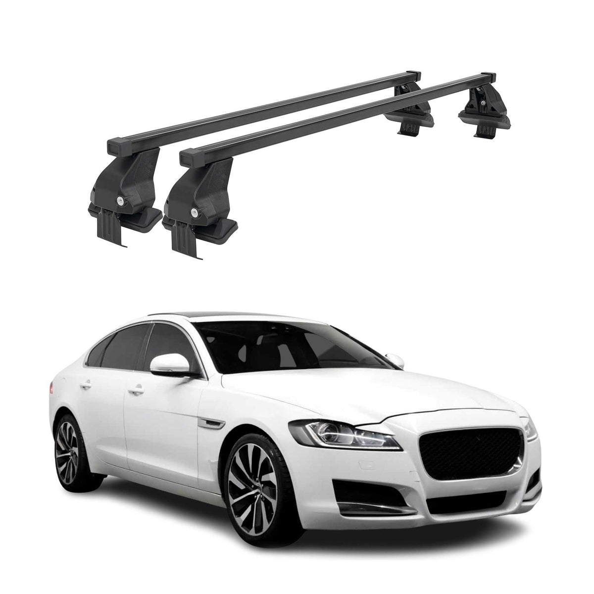 Menabo Dachträger Grundtäger für Jaguar XF X260 2015-2020 50kg Stahl Schwarz 2x