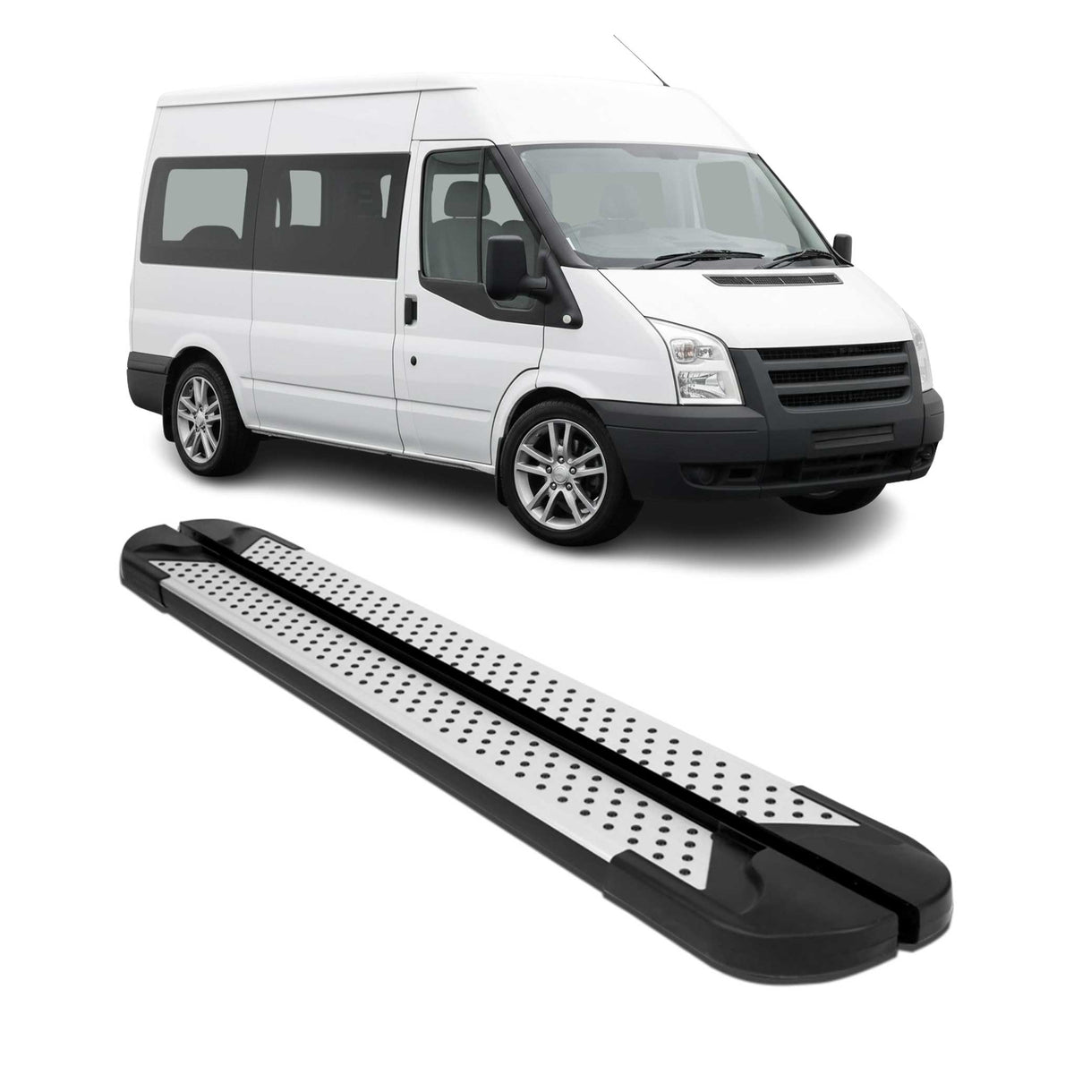Alu Seitenbretter Trittbretter für Ford Transit 2006-2014 L2 Mittel Schwarz