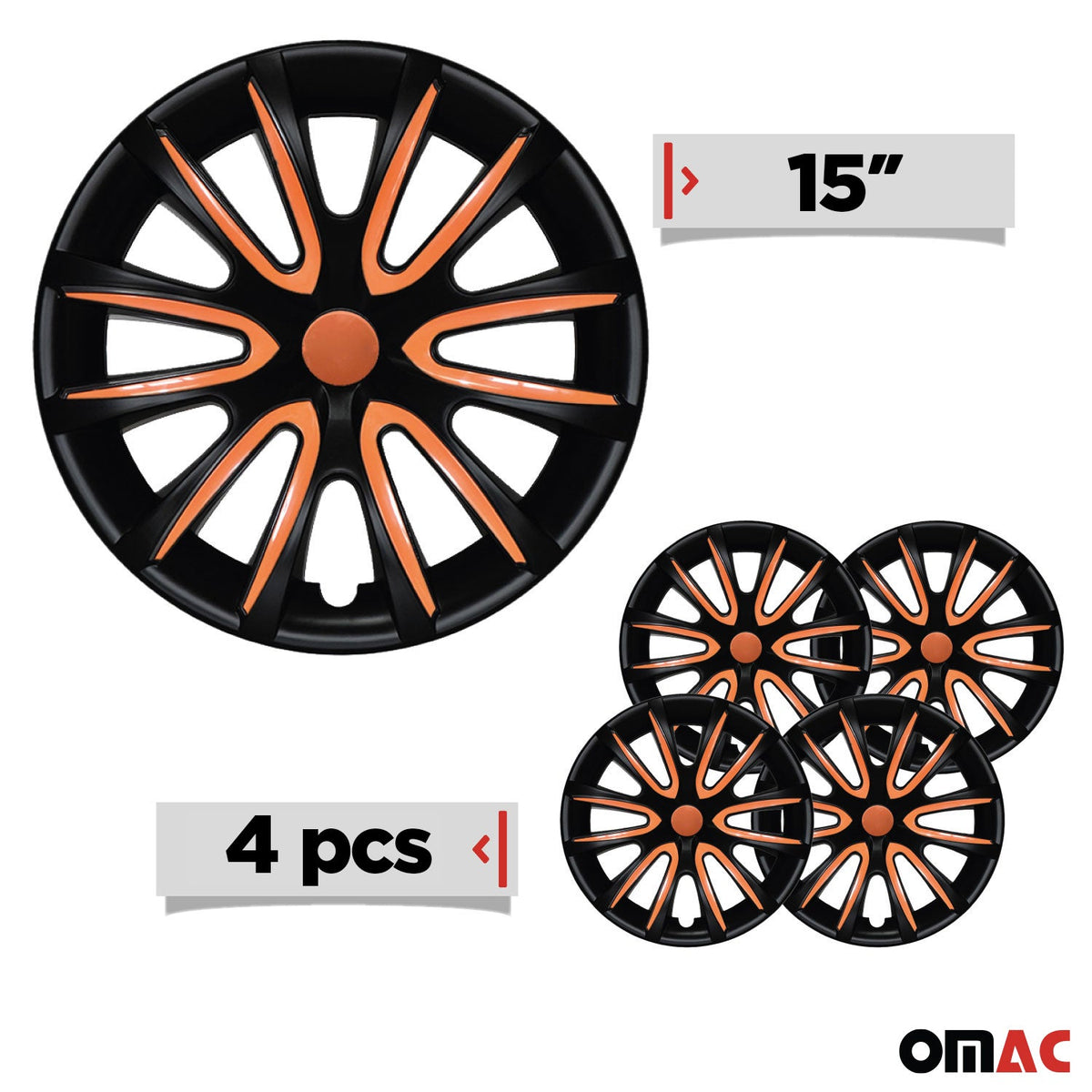 4 Stück Radblenden Radzierblenden Radkappen 15" Zoll Stahlfelgen Schwarz-Orange