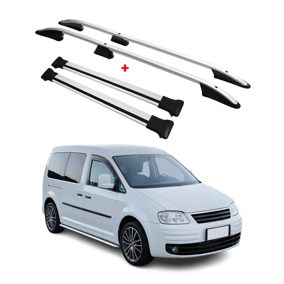 Dachreling+Dachträger SET für VW Caddy Maxi 2003-2010 L2 Langer Alu Silber 4tlg