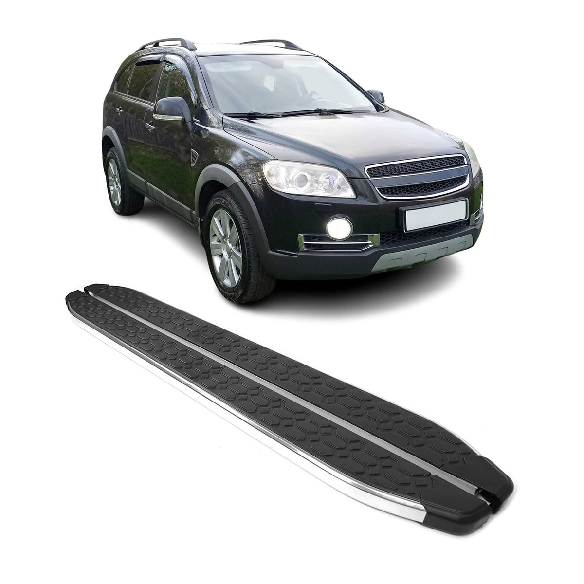 Trittbretter Seitenschweller für Chevrolet Captiva 2006-2019 Stahl Schwarz Grau