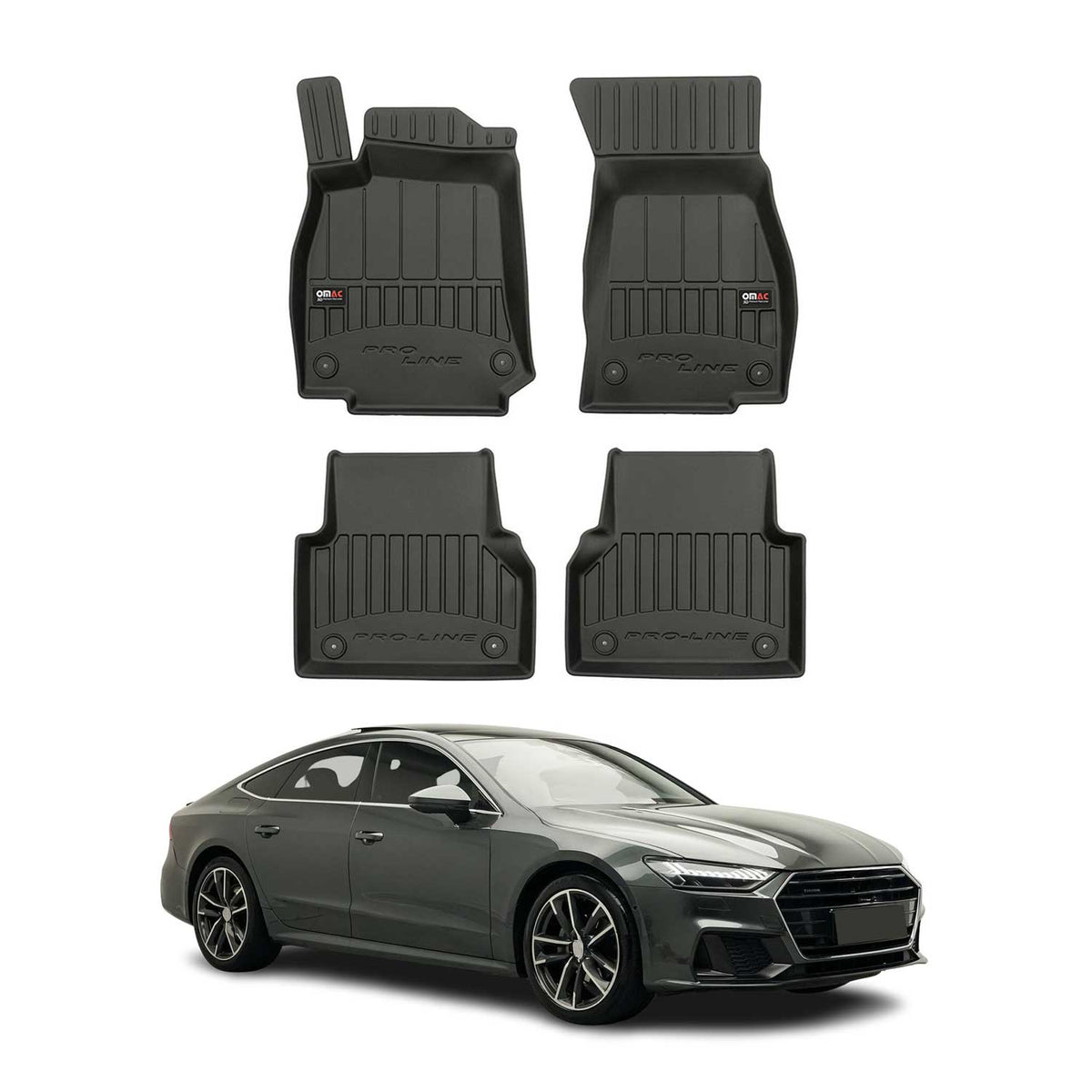 OMAC Gummi Fußmatten für Audi A7 C8 Sportback 2018-2026 Premium TPE Schwarz 4x
