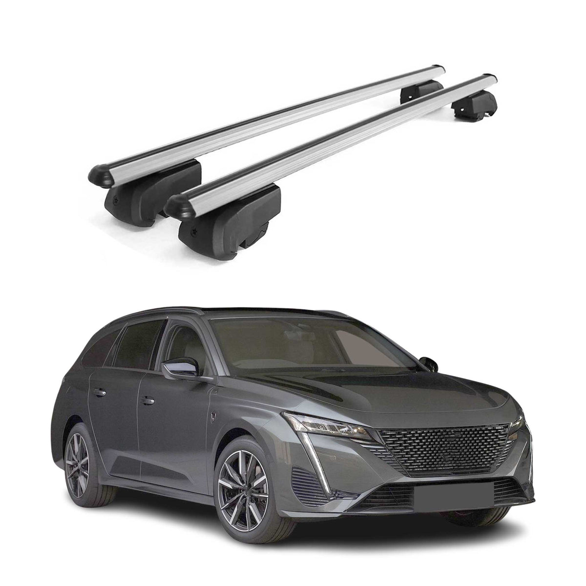 Dachträger Gepäckträger für Peugeot 308 III P5 SW 2021-2023 ABE Alu Grau 2x