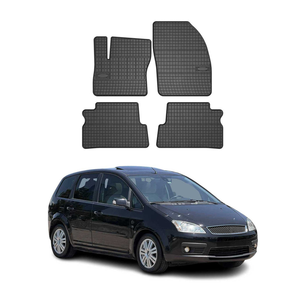 OMAC Gummi Fußmatten für Ford C-Max 2003-2010 Automatten Gummi Schwarz 4tlg